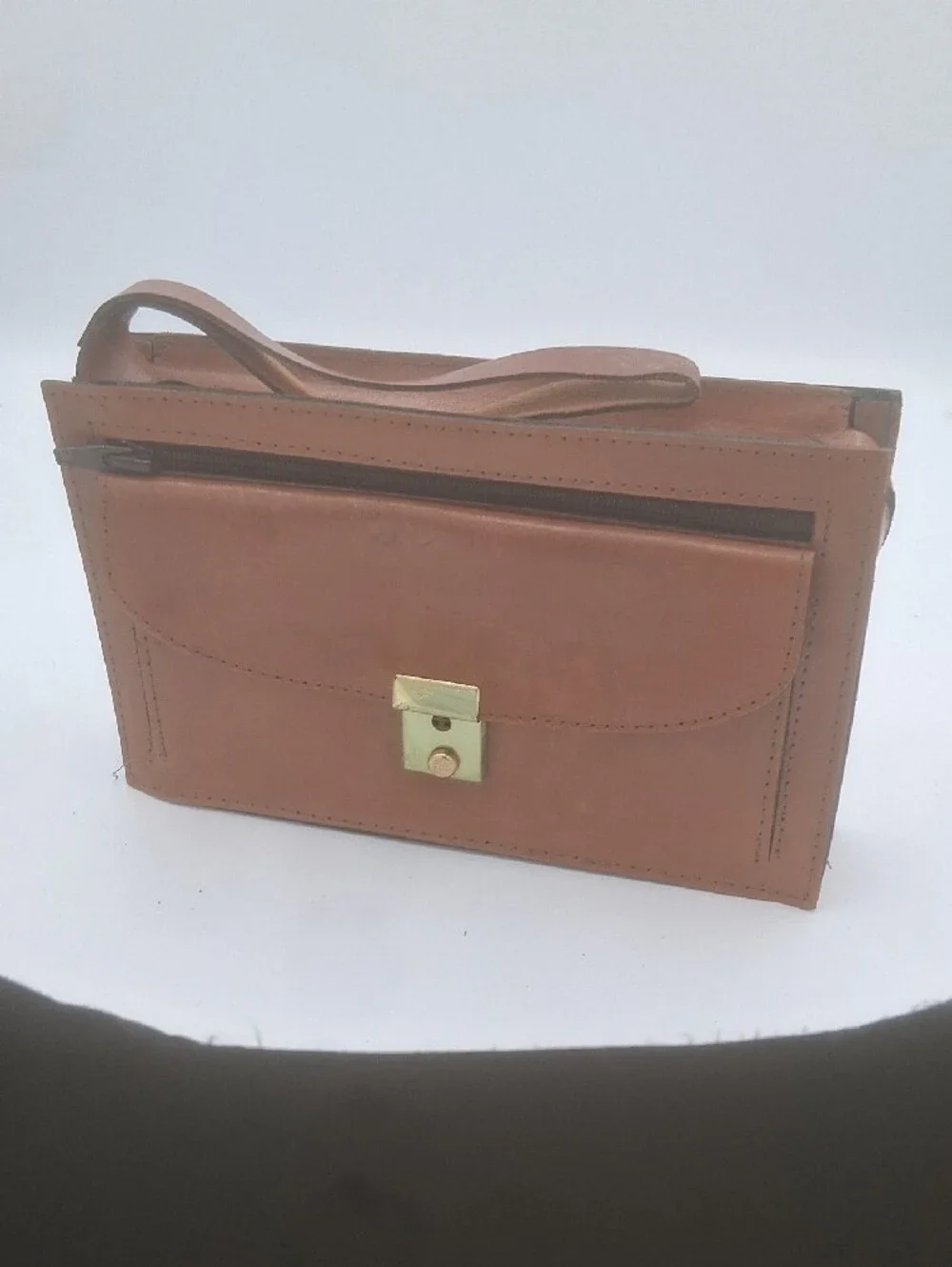 Men's Brown Leather Wrist Clutch with Front Pocket and Lock